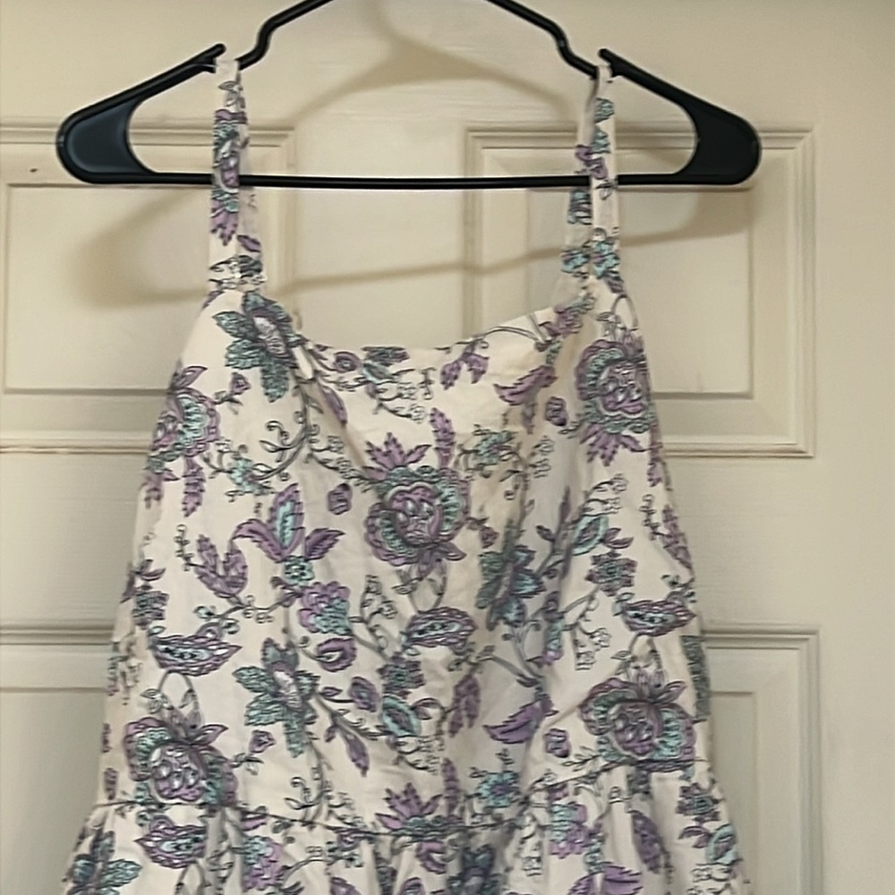 Floral Sun Dress Cream,Lavender & Light Blue Cotton Maxi Dress Tiers NWOT sz20 - Picture 12 of 15